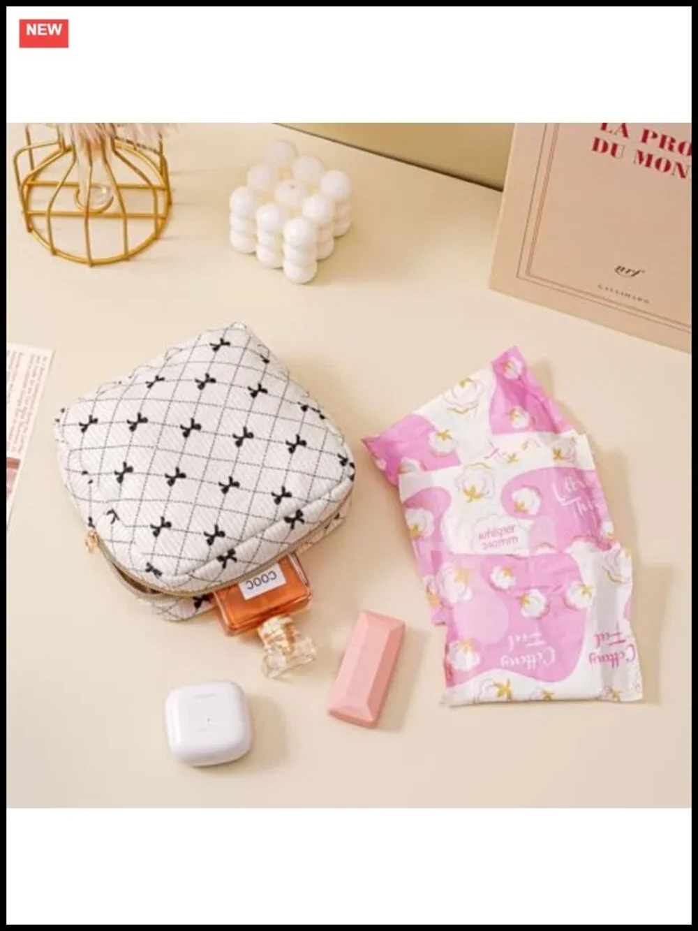 Cute Corduroy Zipper Makeup Bag Pouch Bear Pattern Travel Cosmetic Organizer